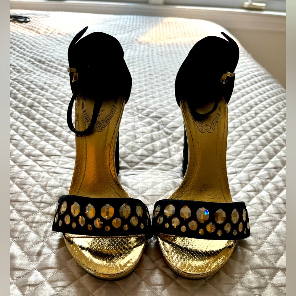 Rene Caovilla stunning evening sandals, black suede with bronze studs size 35 - Picture 1 of 4